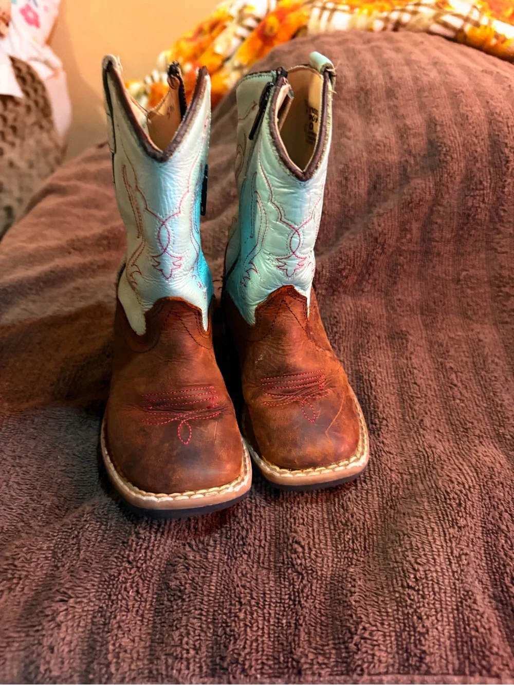 Old West Kids Two-Tone Brown and White Western Boots